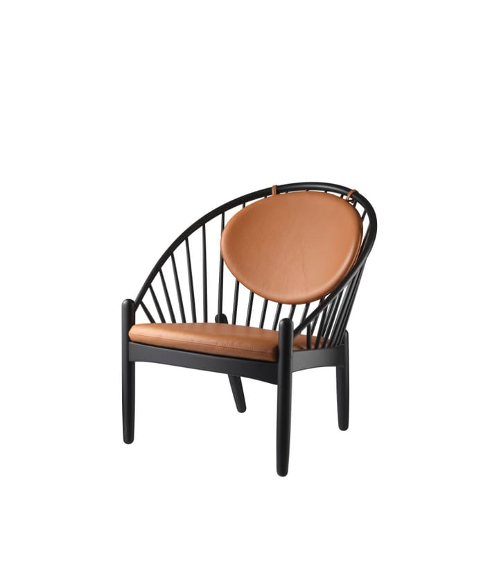 Sedia J166 Jørna, Rovere verniciato nero - pelle color cognac FDB Møbler