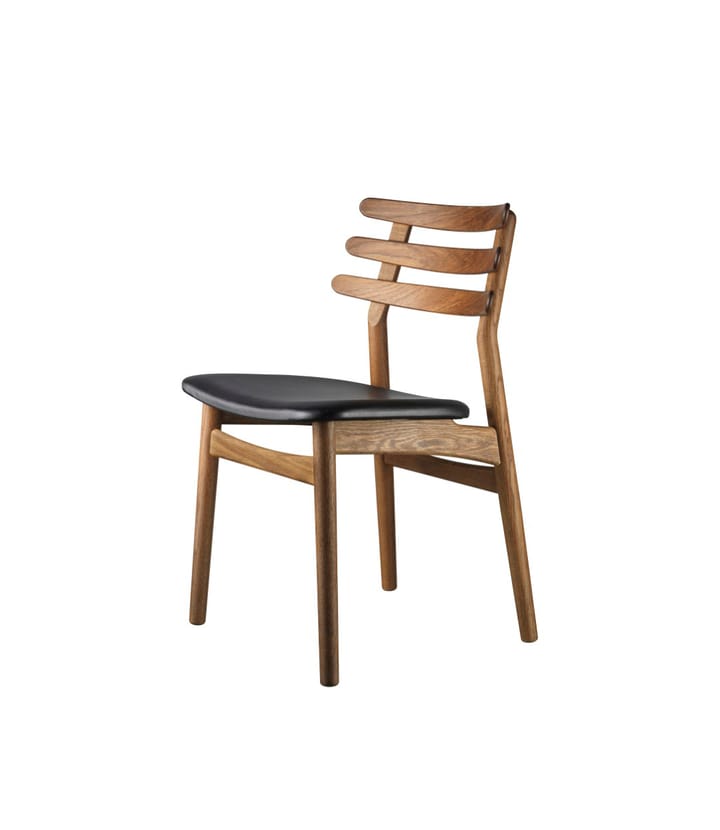 Sedia J48, Rovere affumicato laccato naturale-pelle nera FDB Møbler