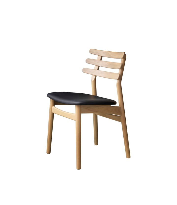 Sedia J48, Rovere naturale laccato - pelle nera FDB Møbler