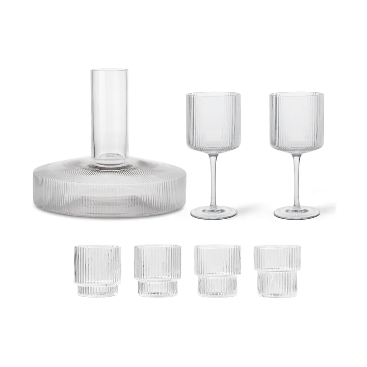 Caraffa e bicchiere Ripple 17 pezzi - Chiaro - Ferm Living