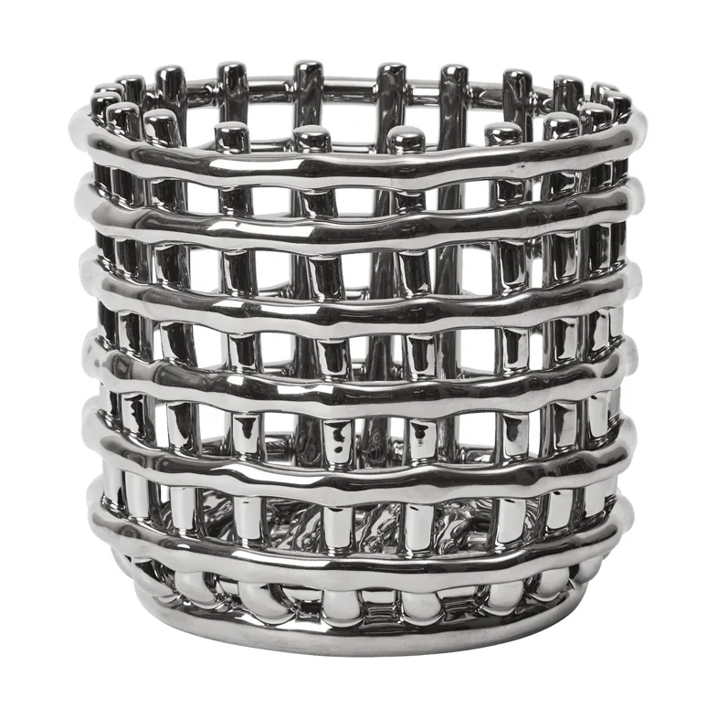 Cestino intrecciato in ceramica Ø 16 cm, Argento Ferm Living