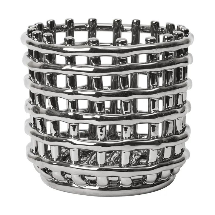 Cestino intrecciato in ceramica Ø 16 cm - Argento - Ferm Living
