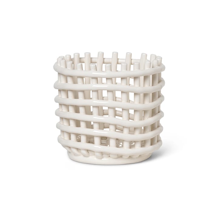 Cestino intrecciato in ceramica Ø 16 cm - bianco sporco - Ferm LIVING