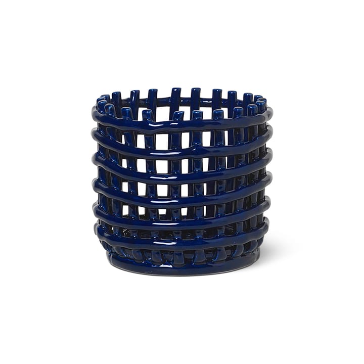 Cestino intrecciato in ceramica Ø 16 cm - blu - Ferm Living