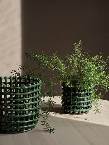 Cestino intrecciato in ceramica Ø 16 cm - Emerald Green - Ferm Living