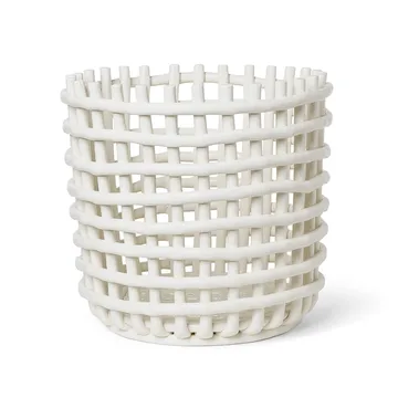 Cestino intrecciato in ceramica Ø 35 cm - Bianco sporco - Ferm Living