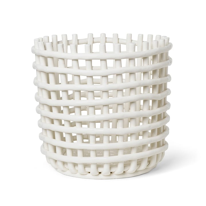 Cestino intrecciato in ceramica Ø 35 cm - Bianco sporco - ferm LIVING