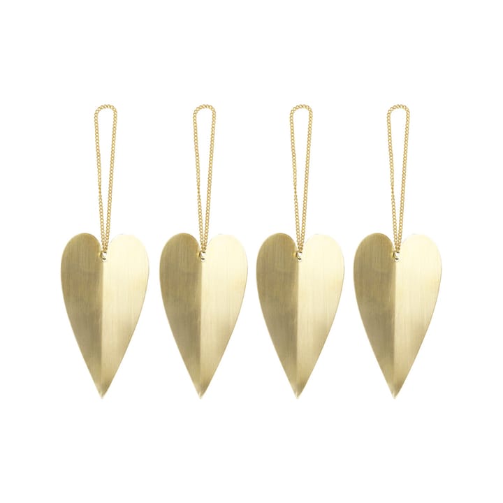 Ciondoli per albero di Natale in ottone Heart Brass - Confezione da 4 - ferm LIVING