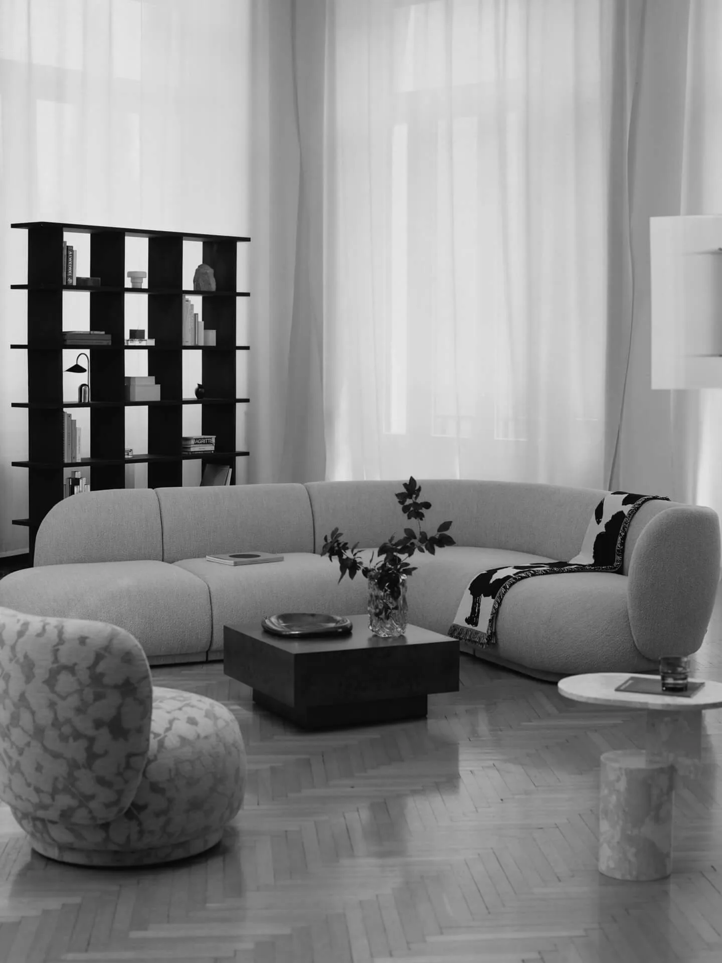 Divano modulare Rico open L, Soft bouclé-natural Ferm Living