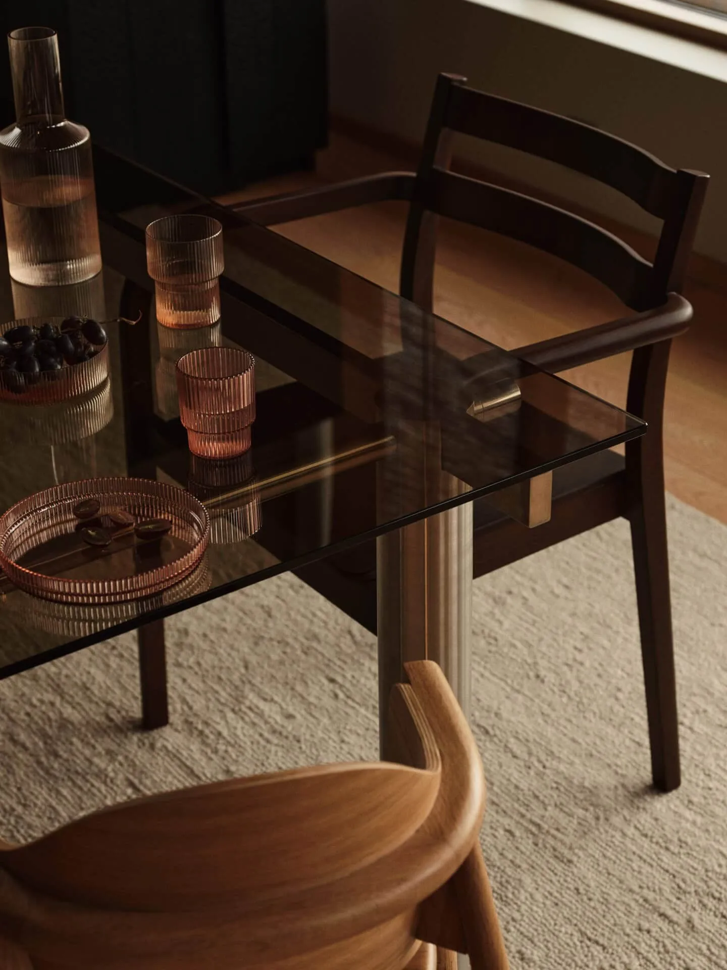 Tavolo da pranzo Atura, Brushed Stainless Steel/Dark Tinted Glass, 90x200 cm Ferm Living