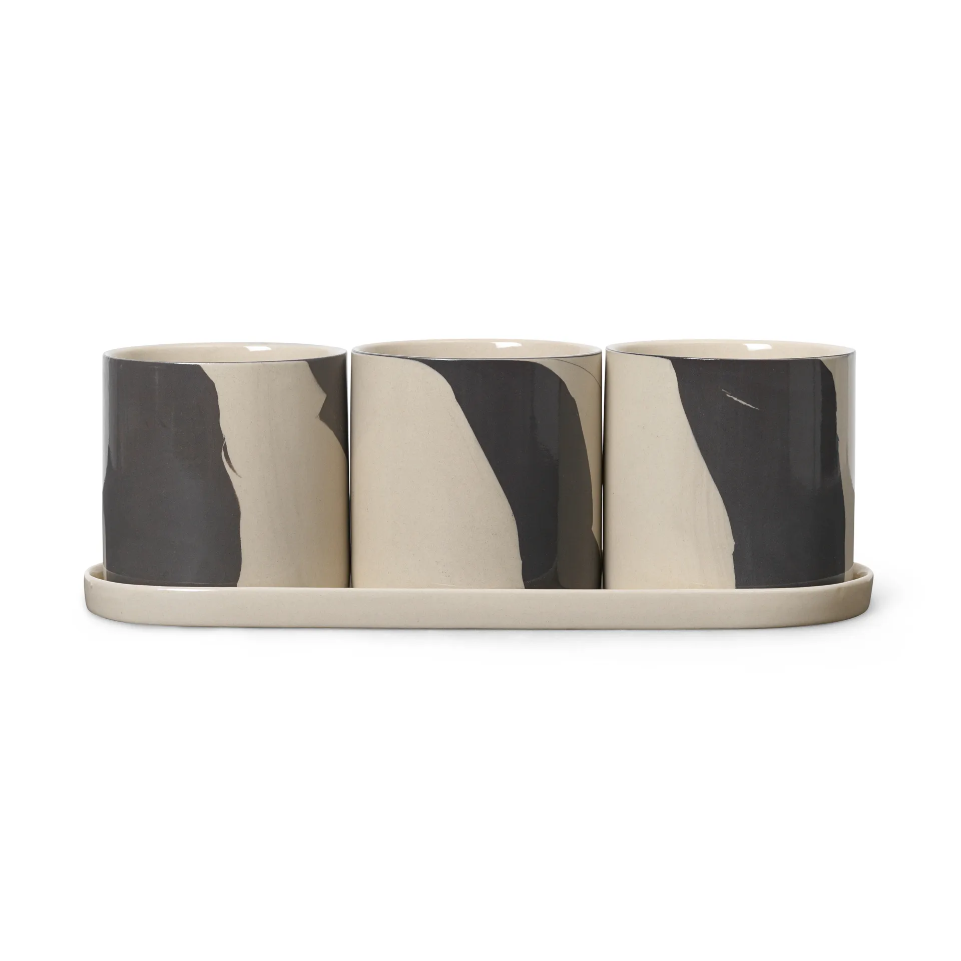 Vaso per erbe aromatiche con piattino Inlay 4 pezzi, Sand-brown Ferm Living