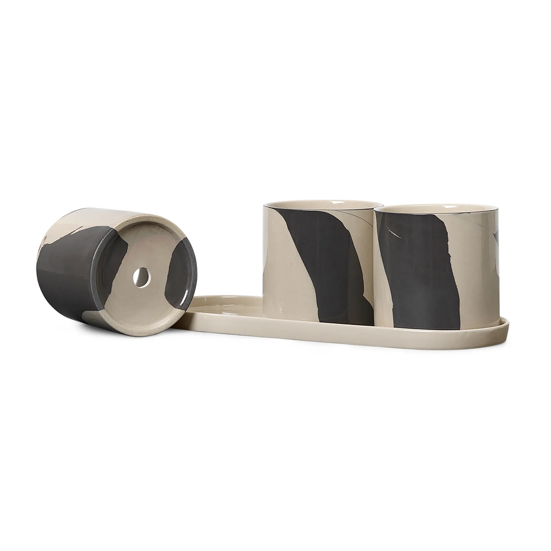 Vaso per erbe aromatiche con piattino Inlay 4 pezzi, Sand-brown Ferm Living