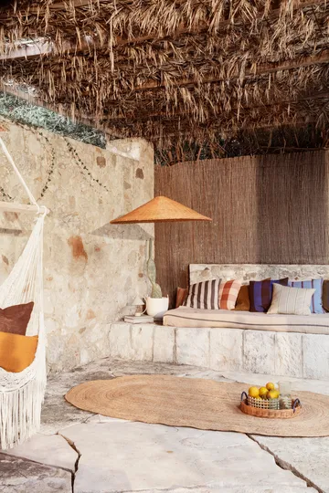 Vassoio con manici blu Ø 30 cm - Naturale-blu - Ferm Living