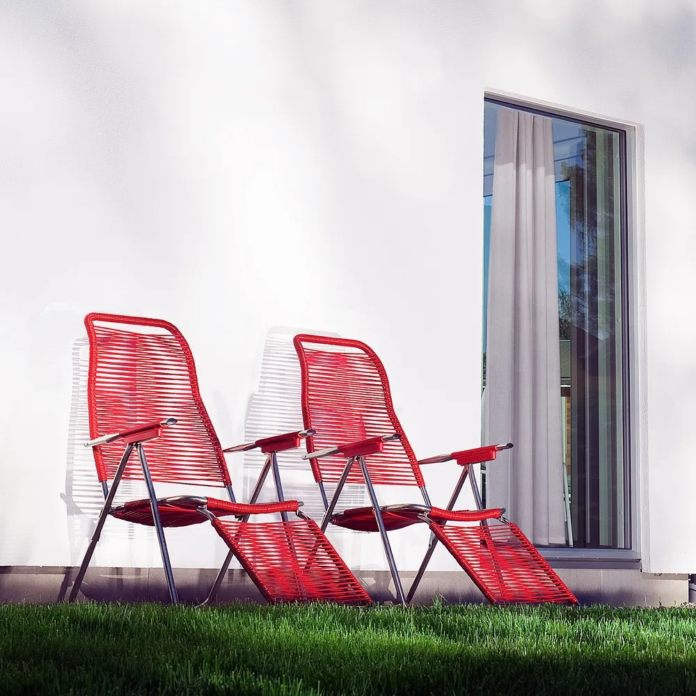 Lettino prendisole Spaghetti con poggiapiedi, Red Fiam