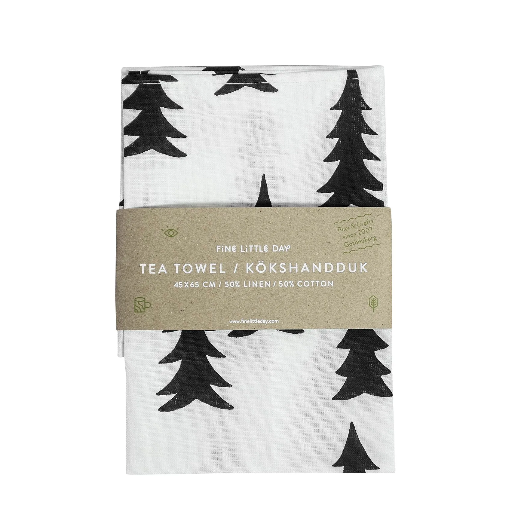 Canovaccio con motivo di abeti, bianco, nero Fine Little Day