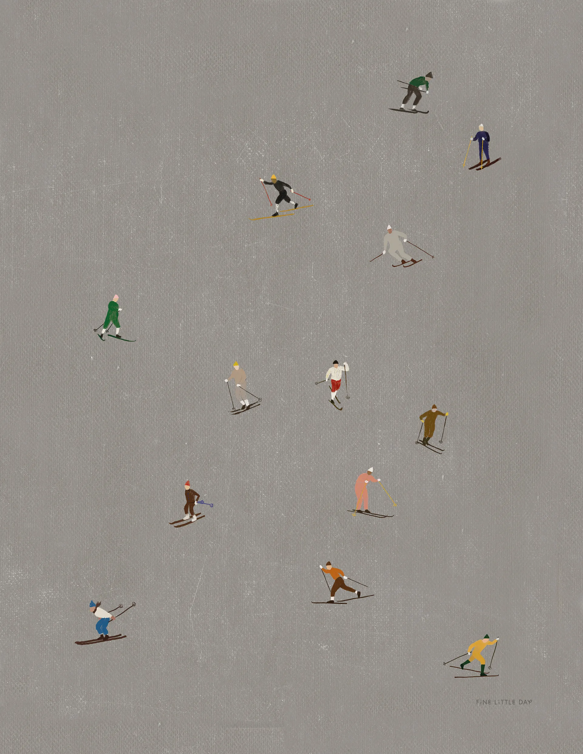 Poster Skiers 40x50 cm, grigio Fine Little Day