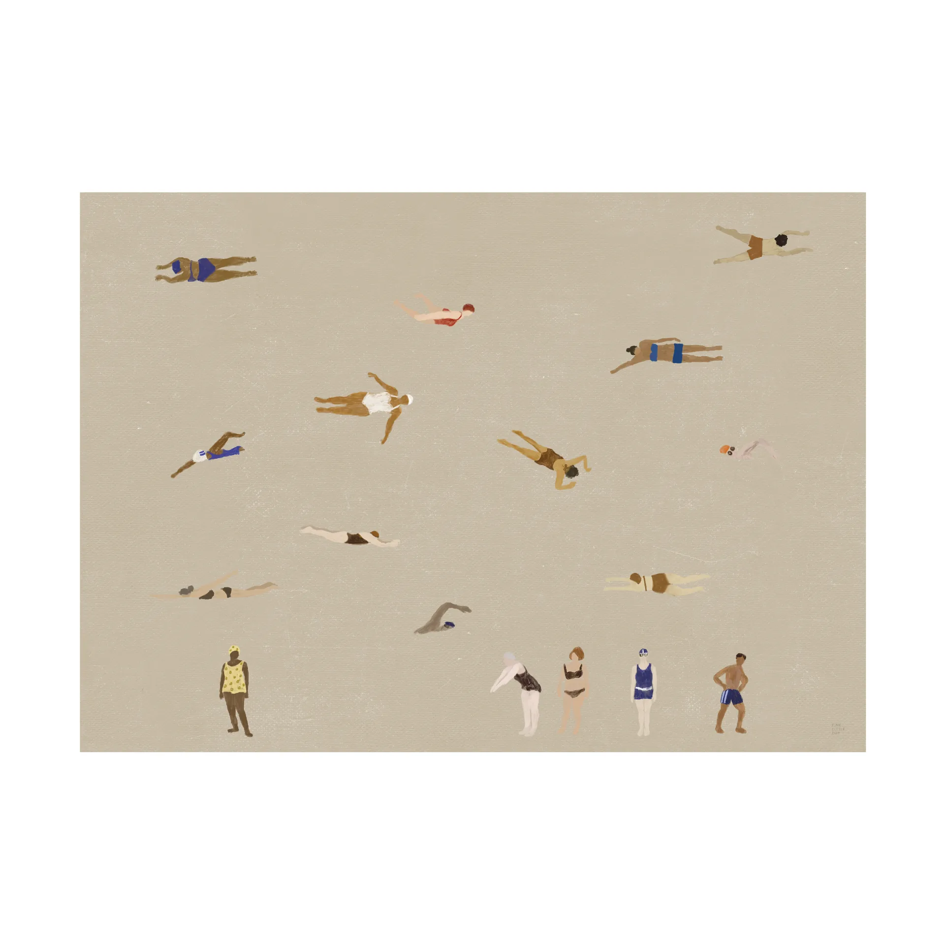 Poster Swimmers, Beige, 50x70 cm Fine Little Day