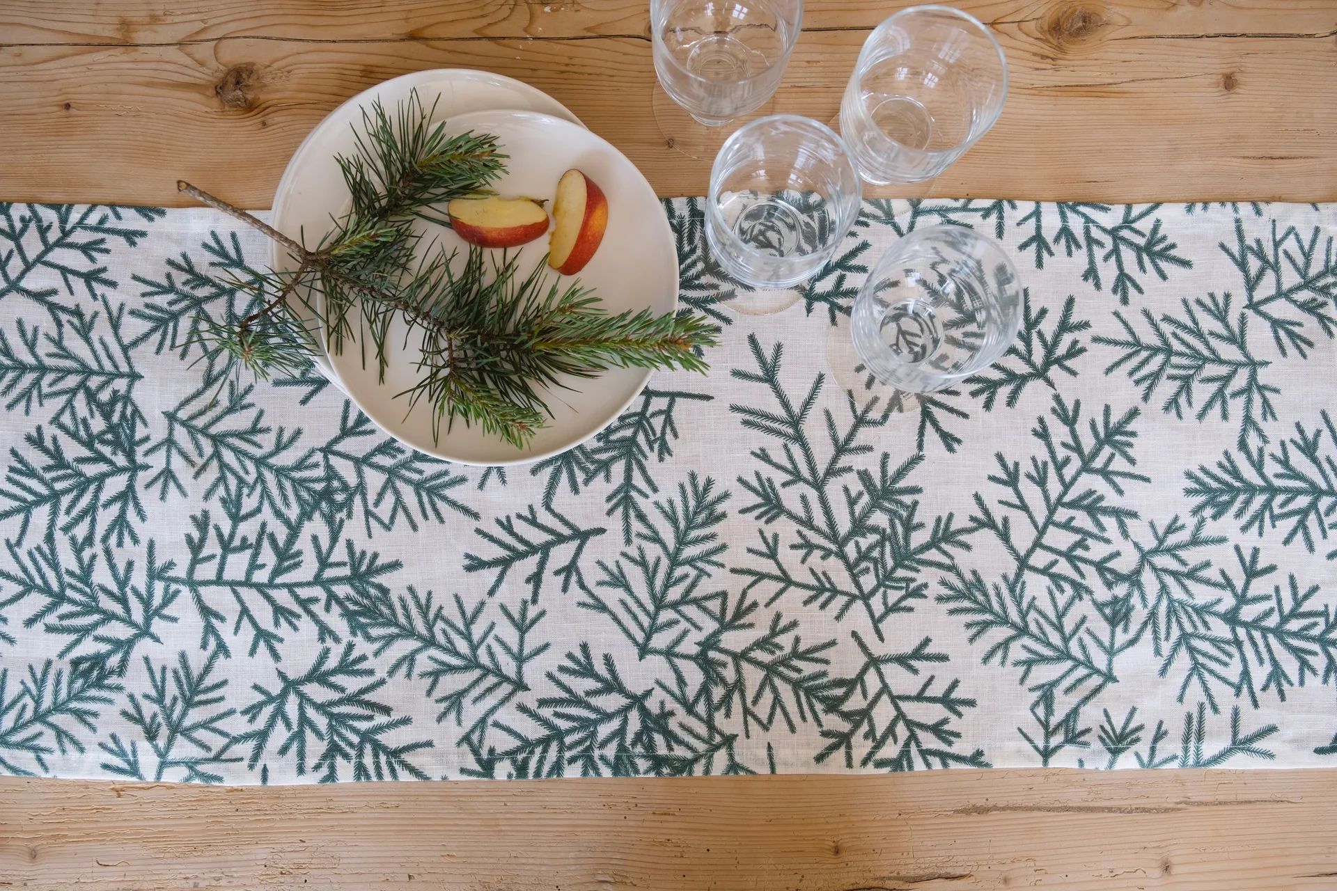 Runner Granris, Bianco, verde Fine Little Day