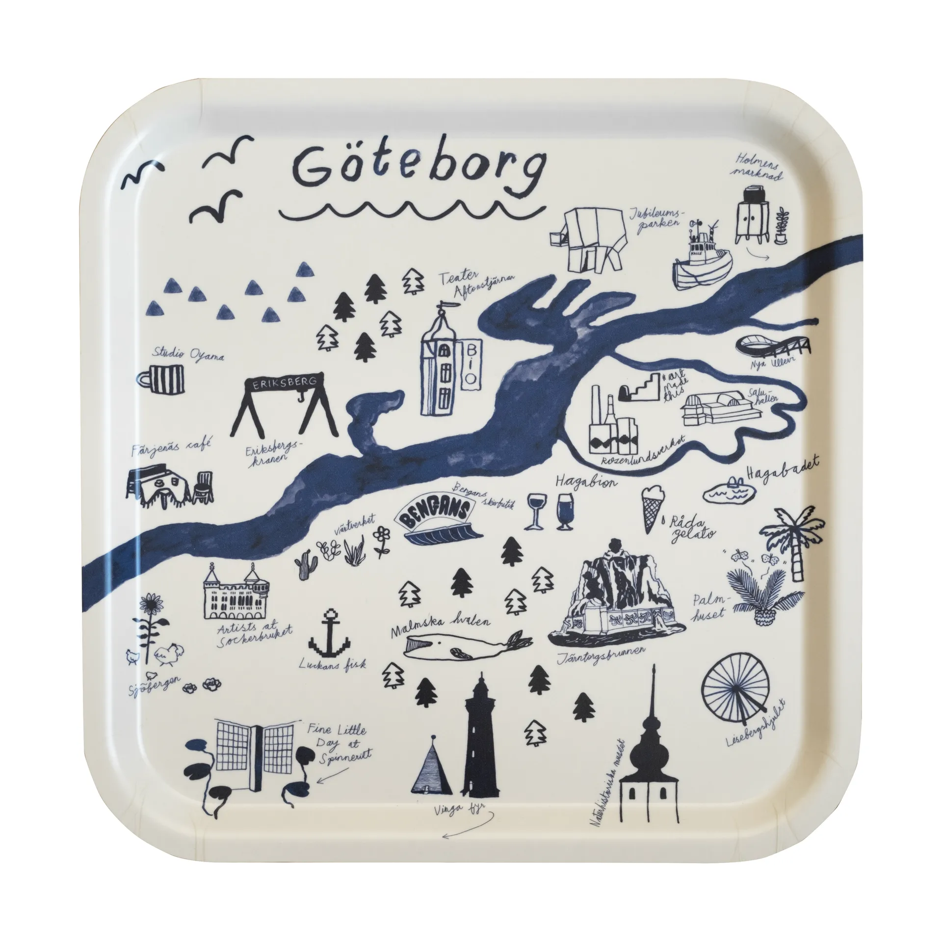 Vassoio Gothenburg 32x32 cm, Bianco, blu Fine Little Day