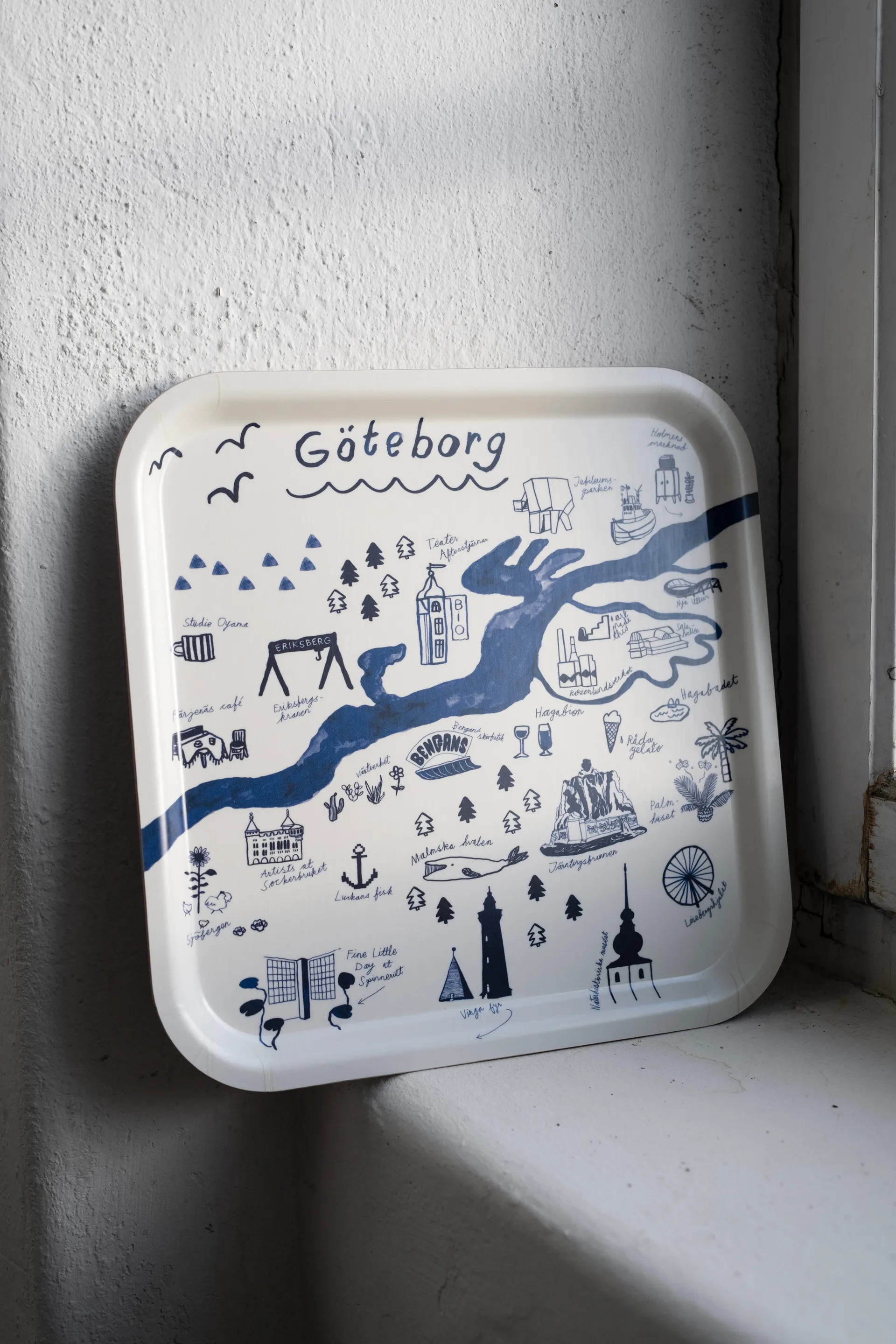Vassoio Gothenburg 32x32 cm, Bianco, blu Fine Little Day