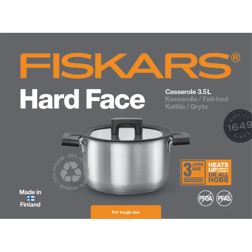 Casseruola in acciaio con coperchio Hard Face , 3,5 L Fiskars