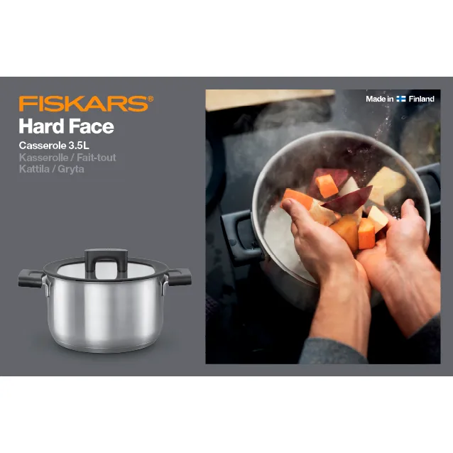Casseruola in acciaio con coperchio Hard Face , 3,5 L Fiskars