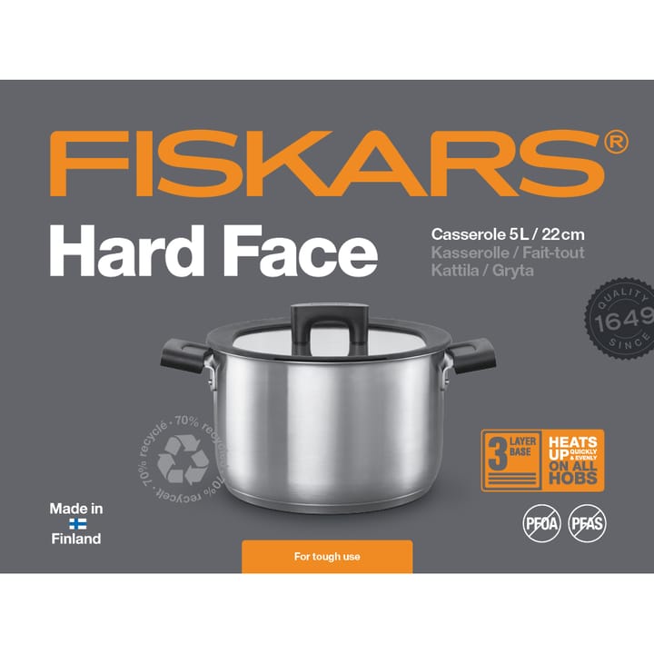 Casseruola in acciaio con coperchio Hard Face , 5 L Fiskars