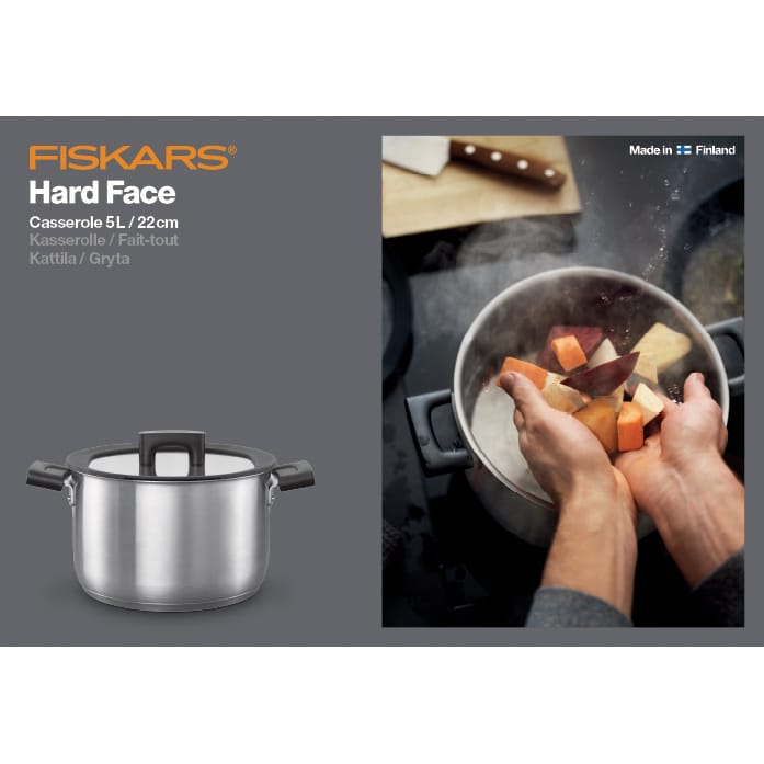 Casseruola in acciaio con coperchio Hard Face , 5 L Fiskars