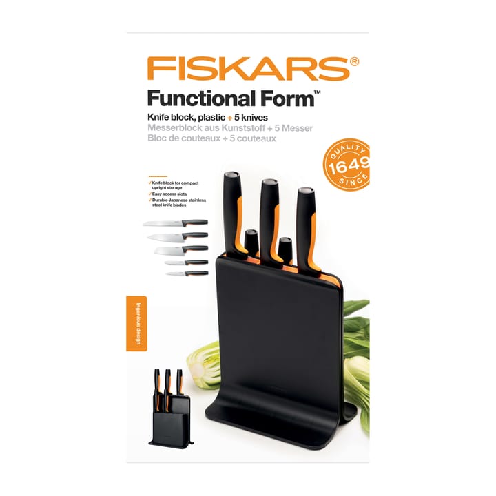 Ceppo per coltelli in plastica Functional Form con 5 coltelli - 6 pezzi - Fiskars