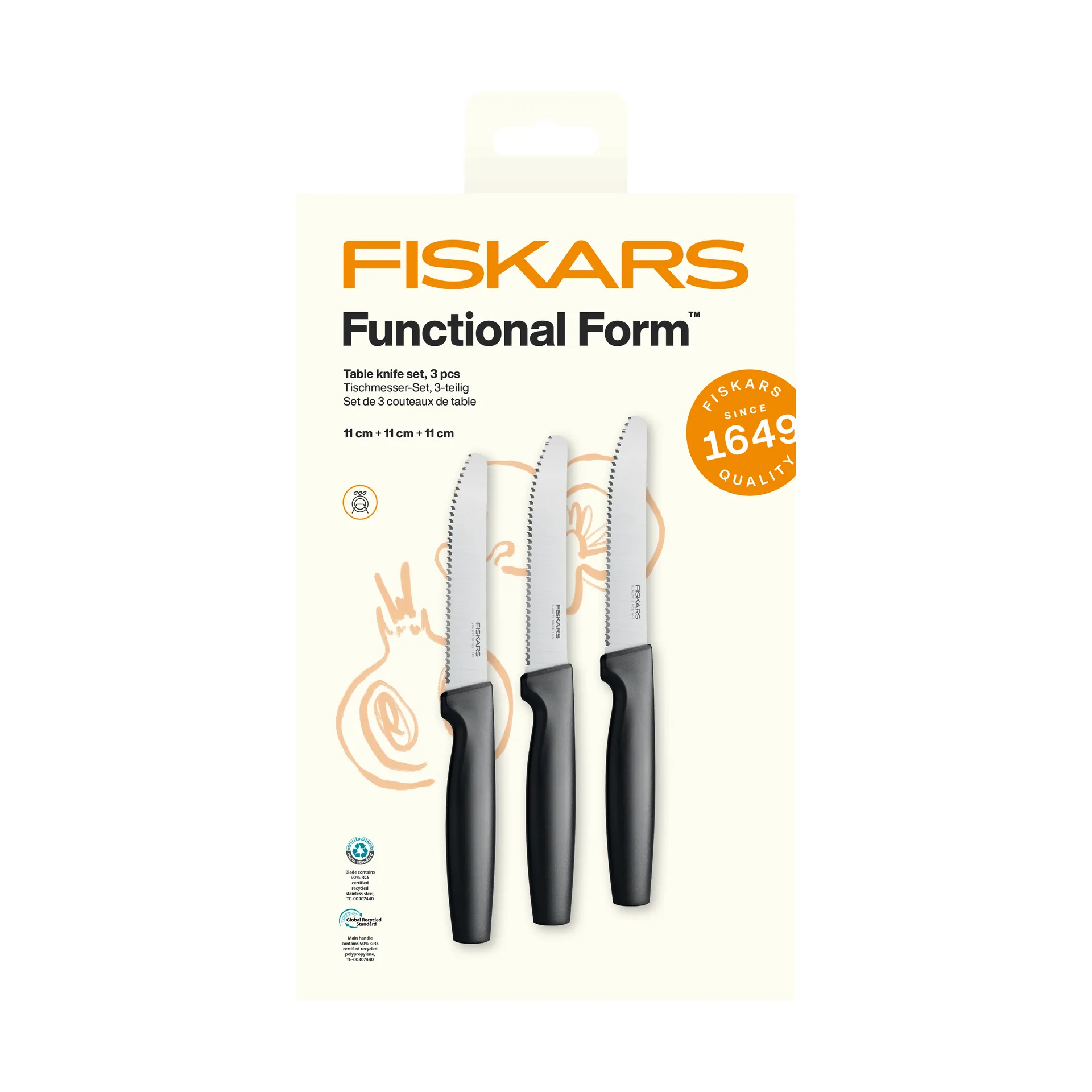 Functional Form coltelli da tavola, Acciaio inox, 3 pezzi Fiskars