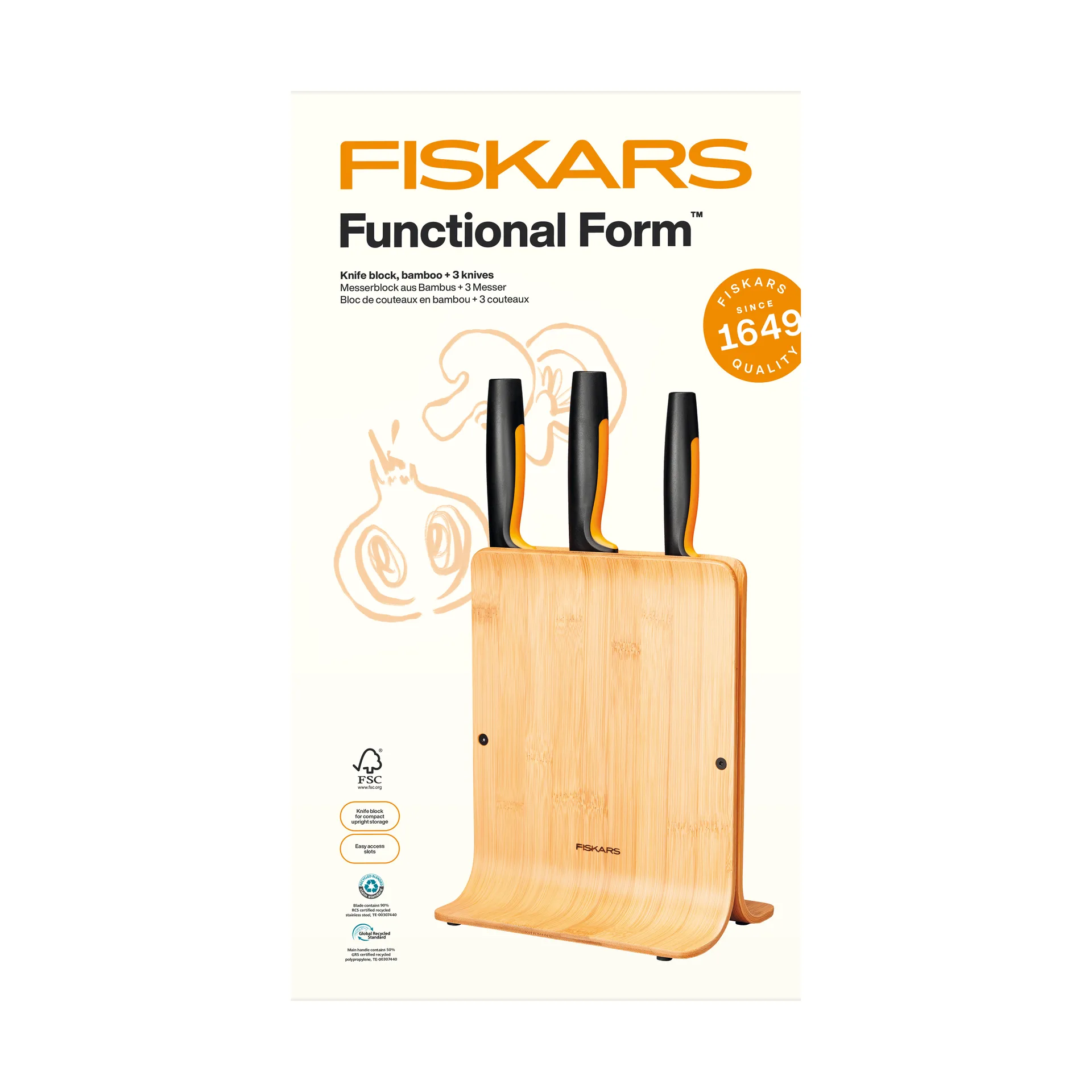 Functional Form set di coltelli con ceppo, Bambù, 4 pezzi Fiskars
