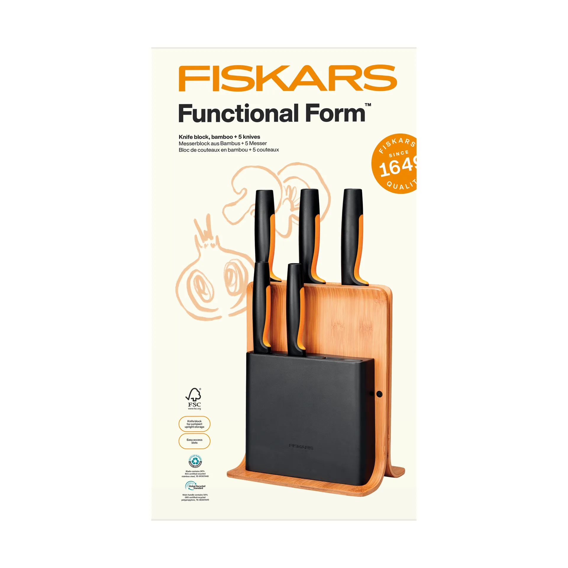 Functional Form set di coltelli con ceppo, Bambù, 6 pezzi Fiskars