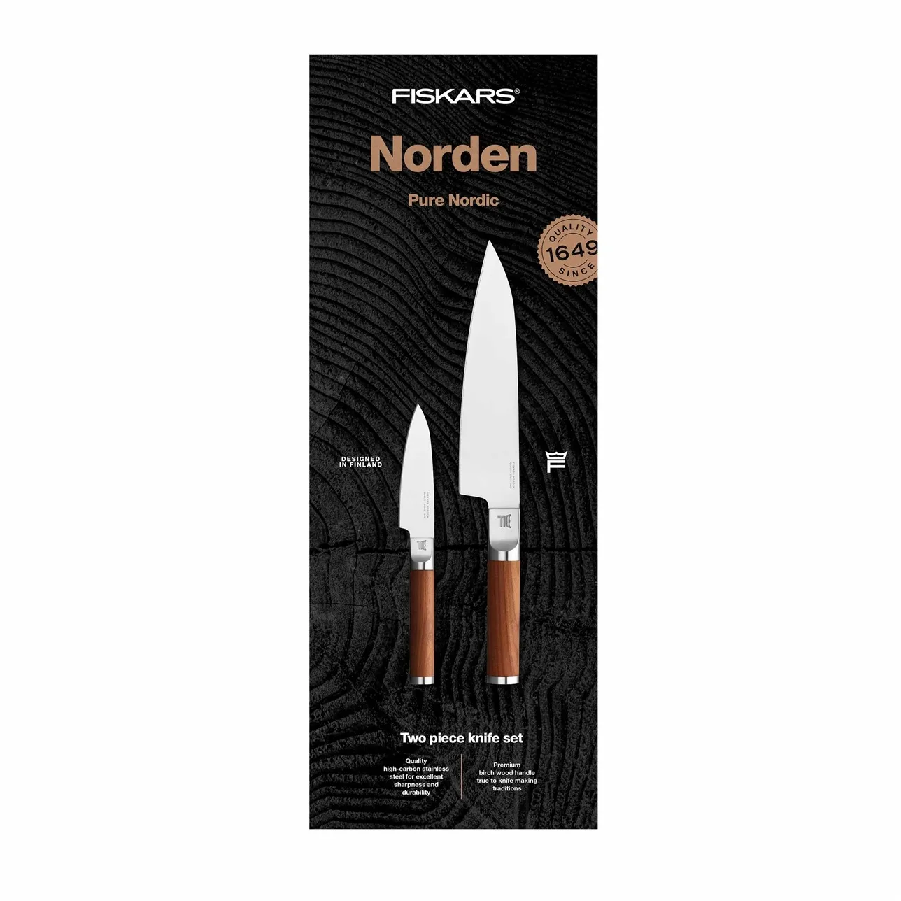 Set di coltelli coltello da chef + coltello per verdure Norden 2 pezzi, Acciaio inossidabile-betulla Fiskars