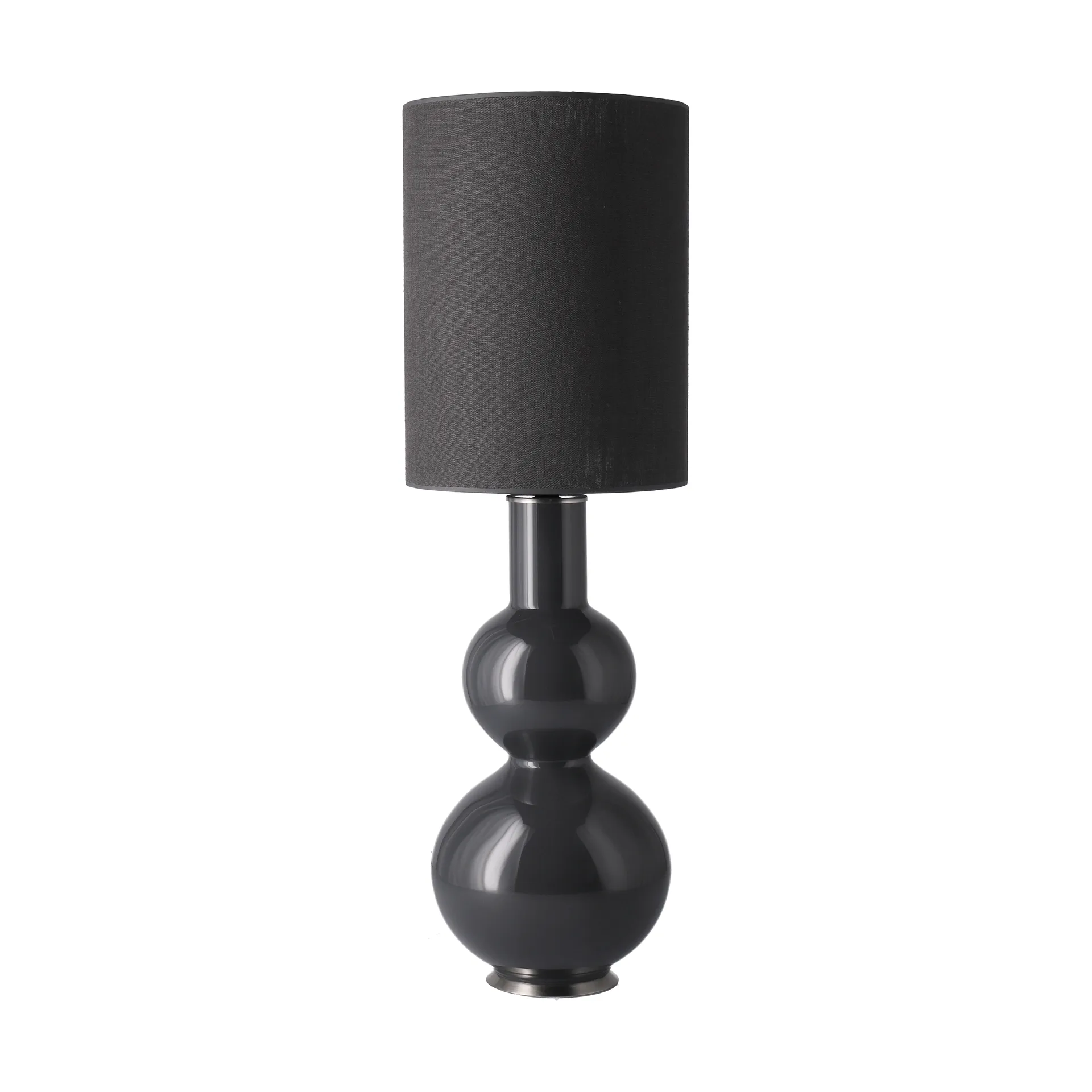 Lampada da tavolo Augusta con base grigia, Lino Negro L Flavia Lamps