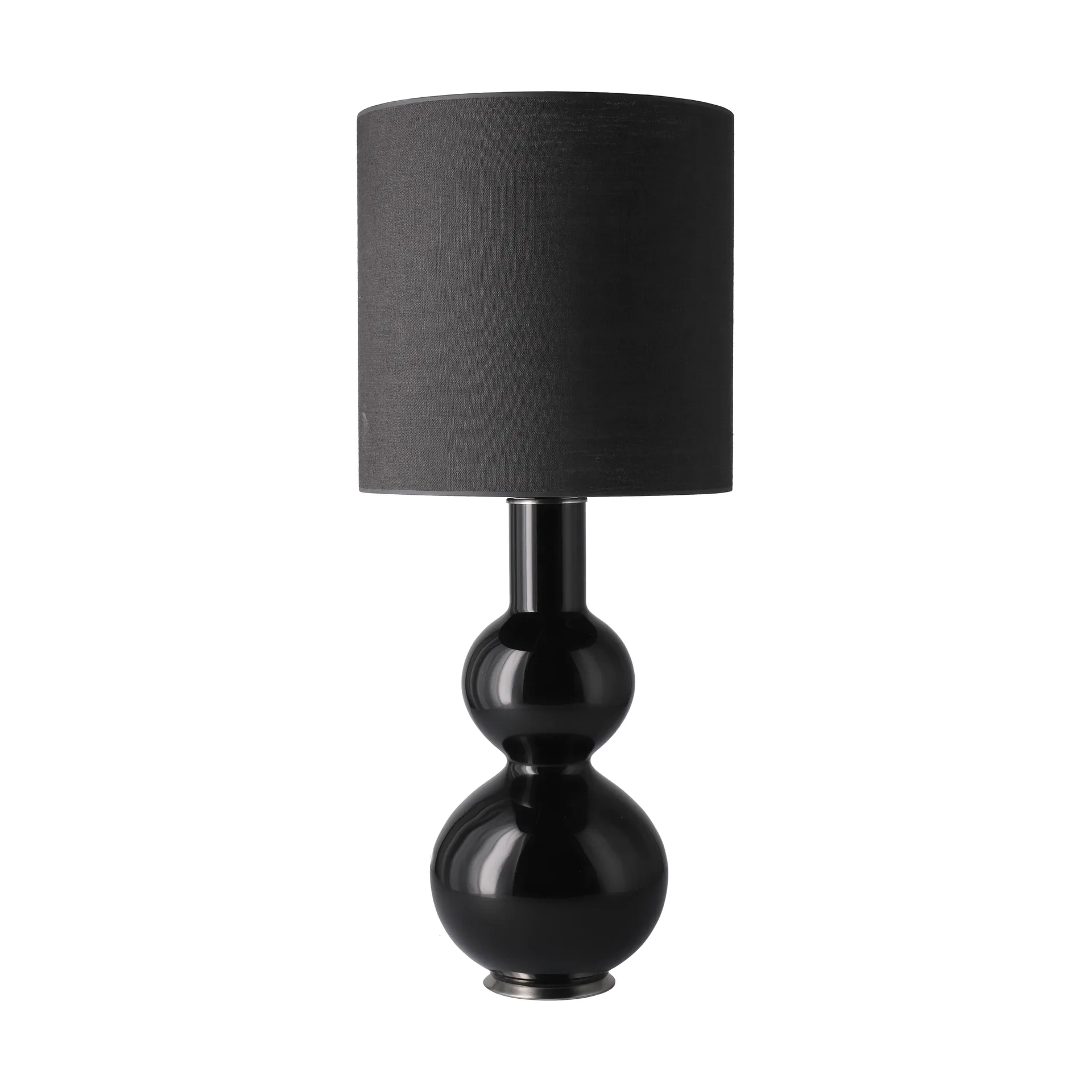 Lampada da tavolo Augusta con base nera, Lino Negro M Flavia Lamps