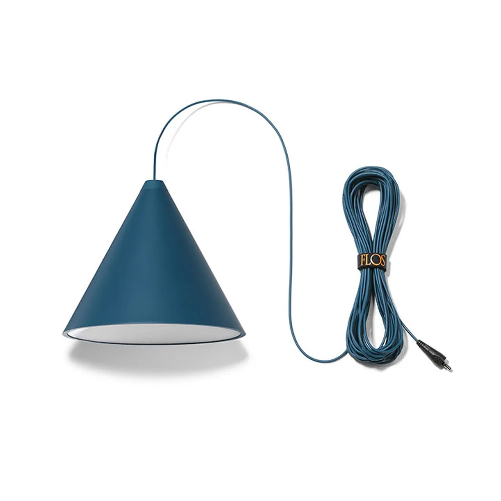 Lampada a sospensione String Light Cone, Blu, cavo 22 m Flos
