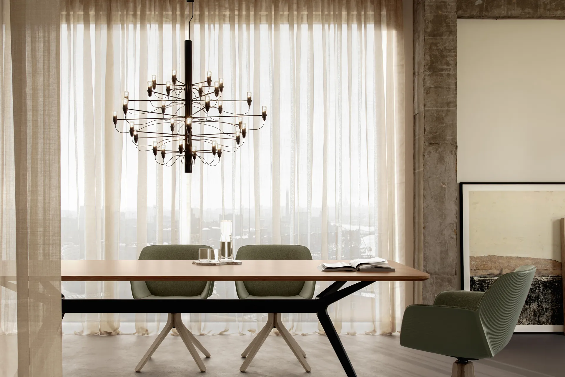 Lampadario 2097 Sarfatti, Nero opaco 30 lampade Flos