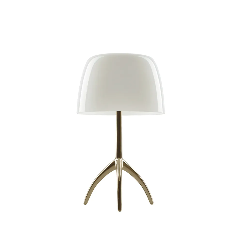 Lampada da tavolo Lumiere Piccola Dimbar, Schermo bianco caldo–base color champagne Foscarini