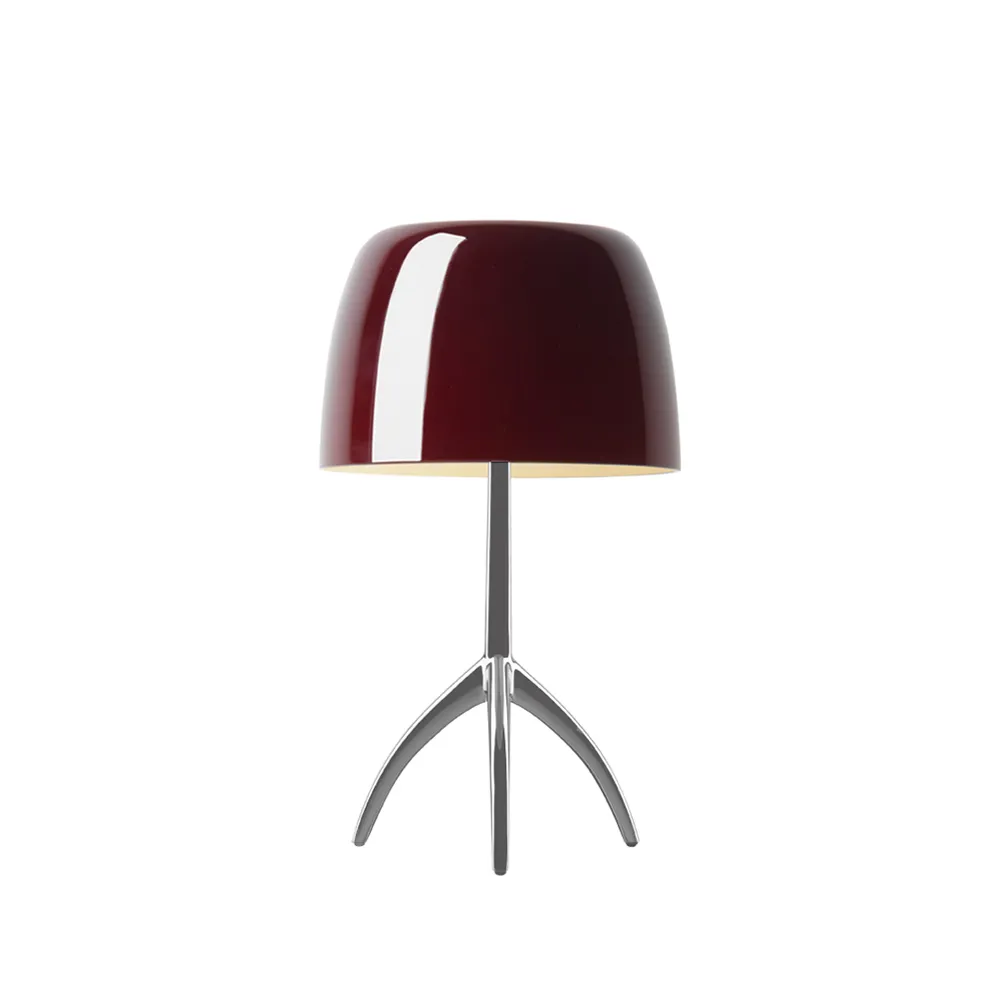 Lampada da tavolo Lumiere Piccola Dimbar, Schermo rosso ciliegia–base in alluminio Foscarini
