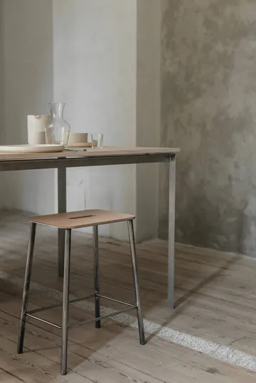 Sgabello Adam - Raw steel-natural leather, H:50 cm - FRAMA