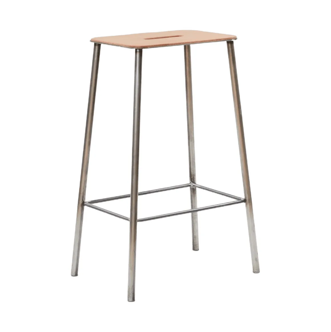 Sgabello Adam, Raw steel-natural leather, H:65 cm FRAMA