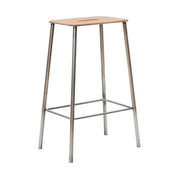 Sgabello Adam - Raw steel-natural leather, H:65 cm - FRAMA