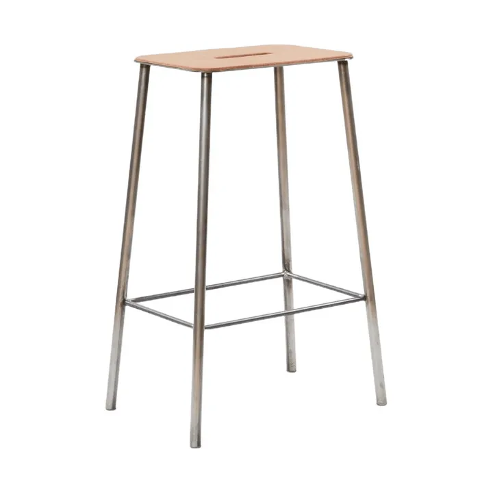 Sgabello Adam - Raw steel-natural leather, H:65 cm - FRAMA