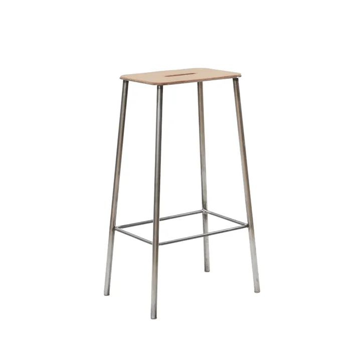 Sgabello Adam - Raw steel-natural leather, H:76 cm - FRAMA
