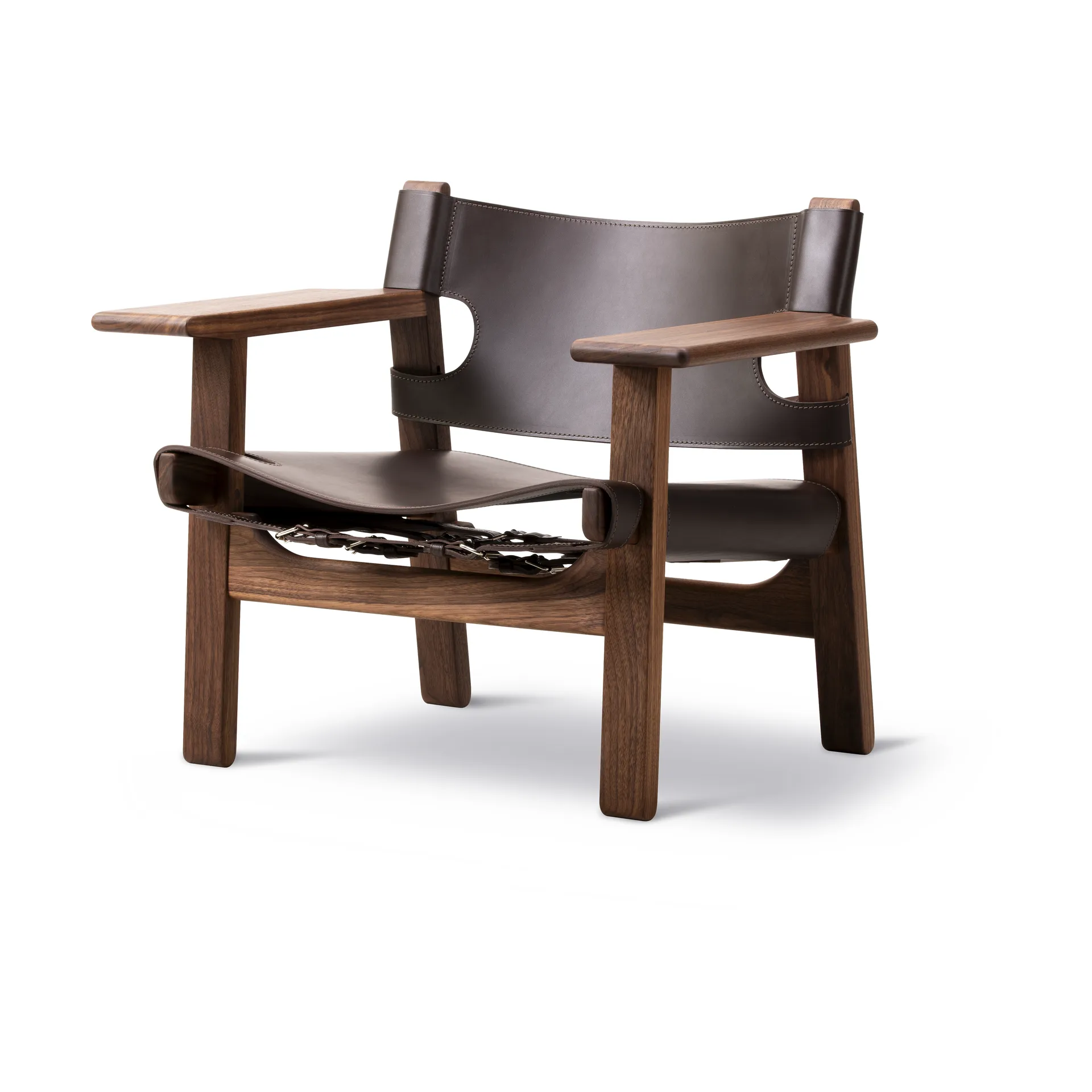Poltrona Den spanske stol , Pelle marrone scuro-noce oliato Fredericia Furniture