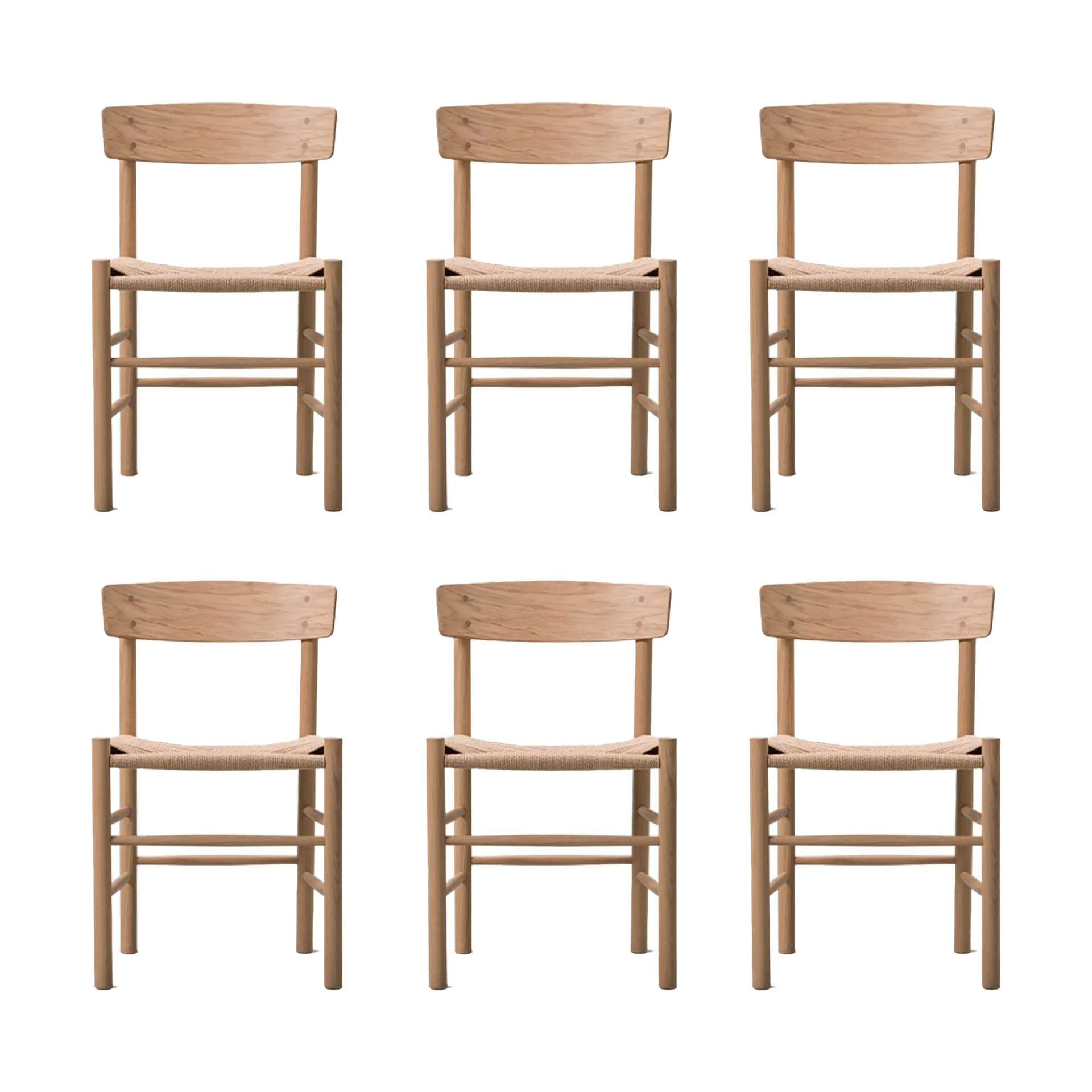 Sedia J39, Rovere chiaro oliato-intreccio naturale, confezione da 6,  Fredericia Furniture