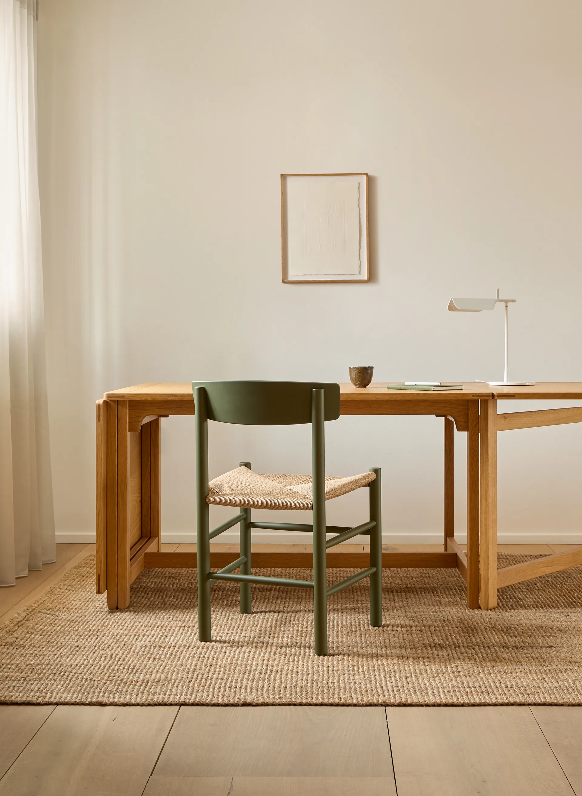 Sedia J39, Verde khaki intreccio naturale Fredericia Furniture