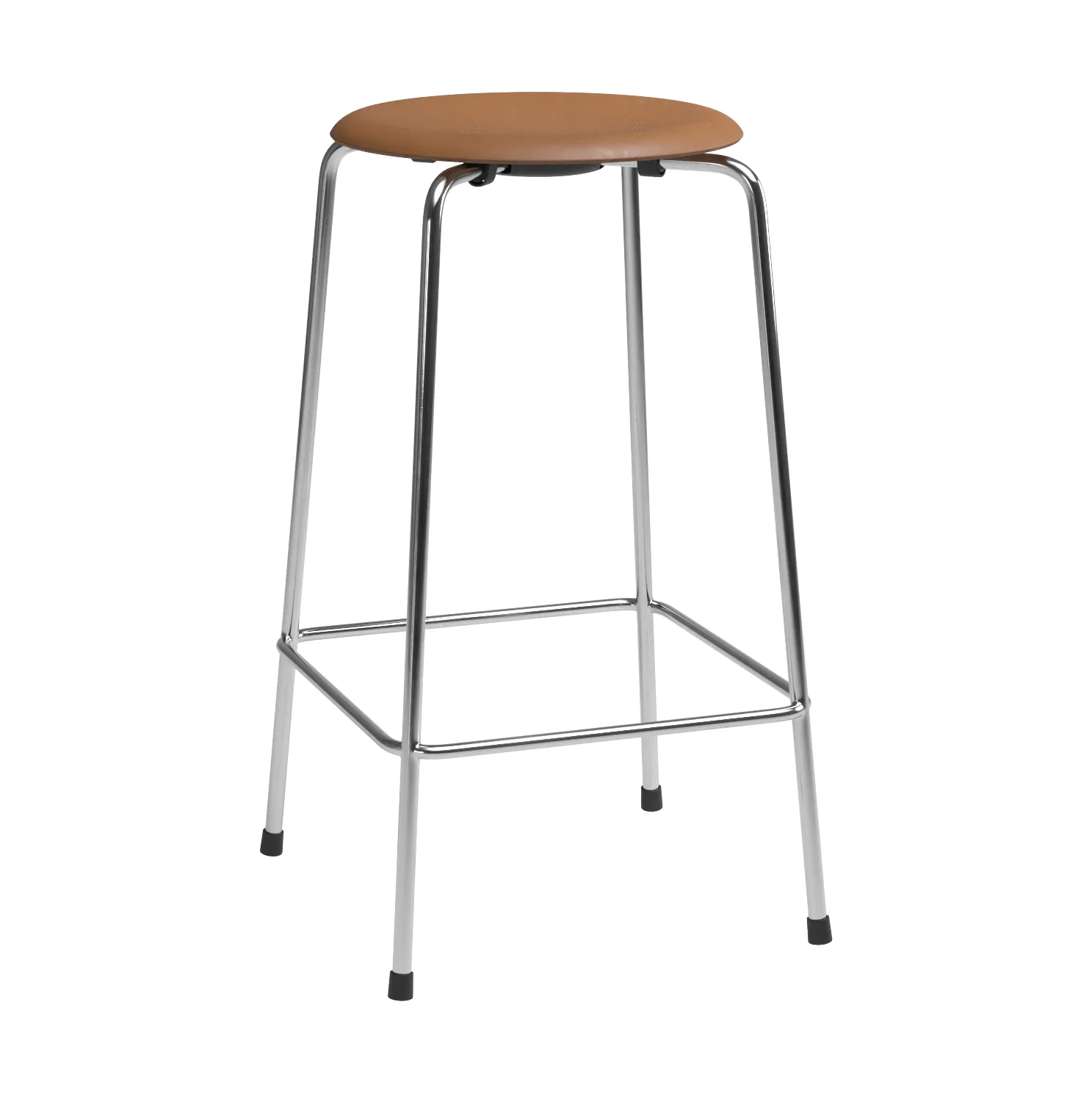 High Dot counter stool 4 gambe, Essential noce pelle-cromo Fritz Hansen
