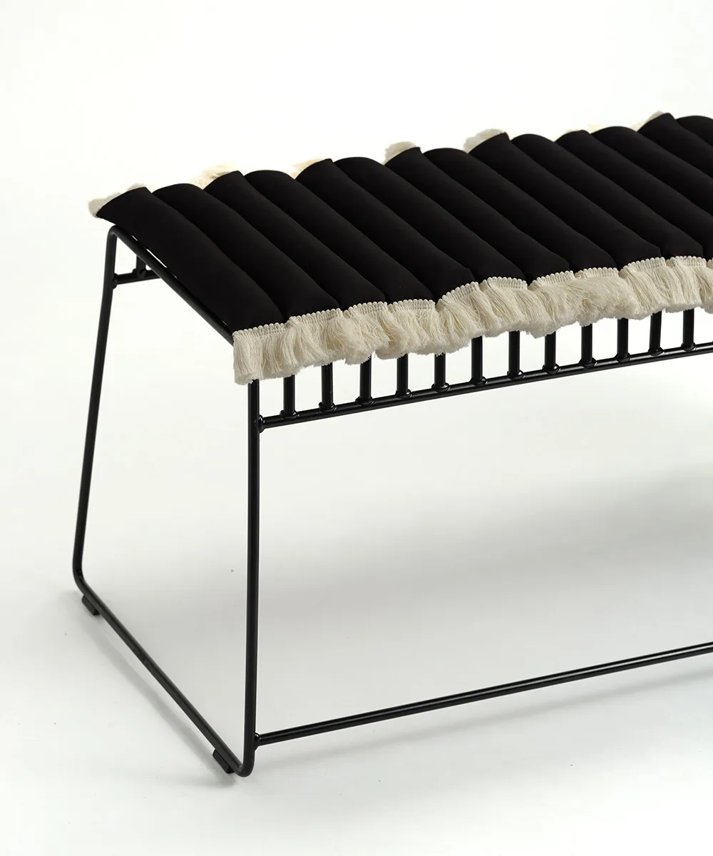 Garden Glory cuscino con frange, Nero, frangia offwhite, 38x120 cm Garden Glory