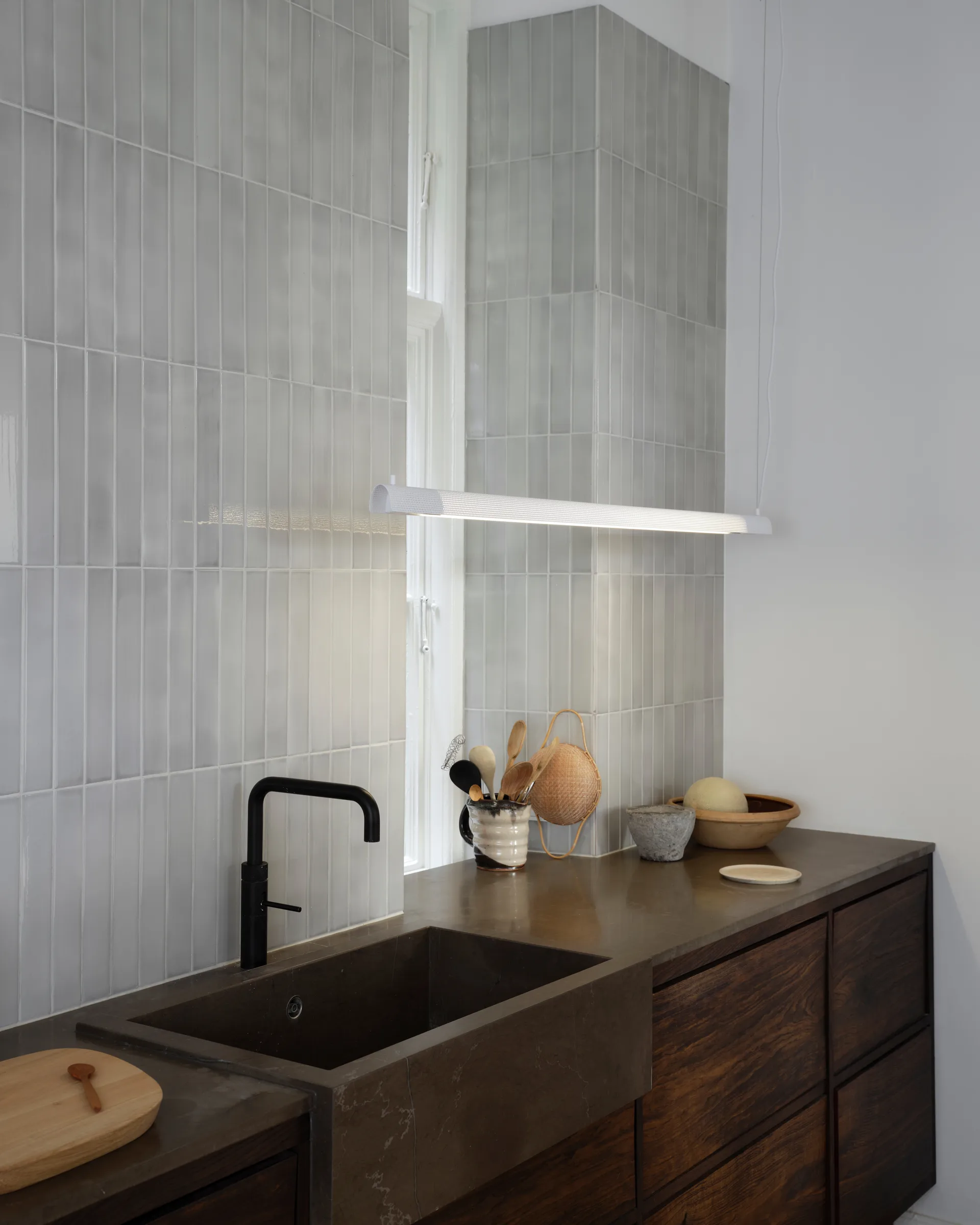 Lampada a sospensione Radent long 135 cm, Bianco Gejst